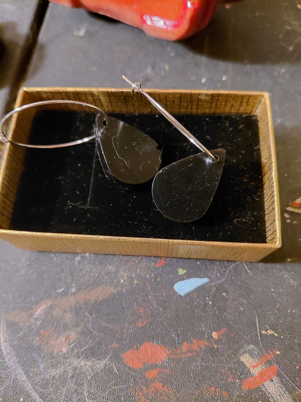 Men's Black Teardrop Hoop Earrings